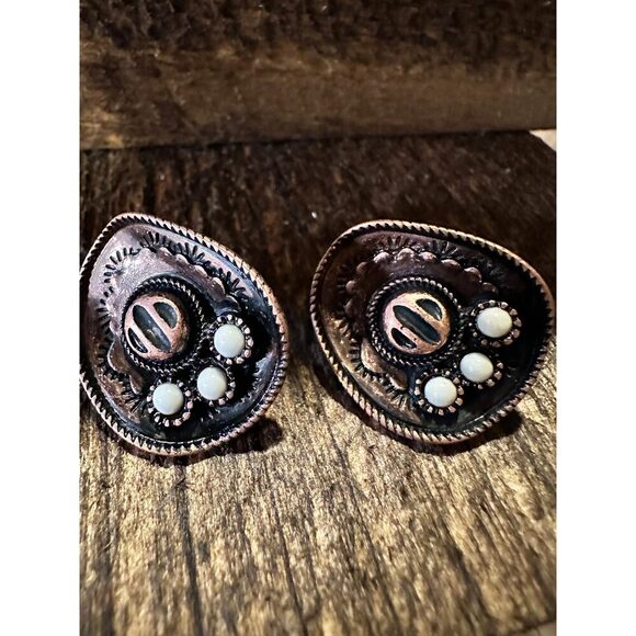 Boho Hippie Cowboy Hat Earrings Western Post Copper Earrings Stud, Gift Box - Picture 2 of 5
